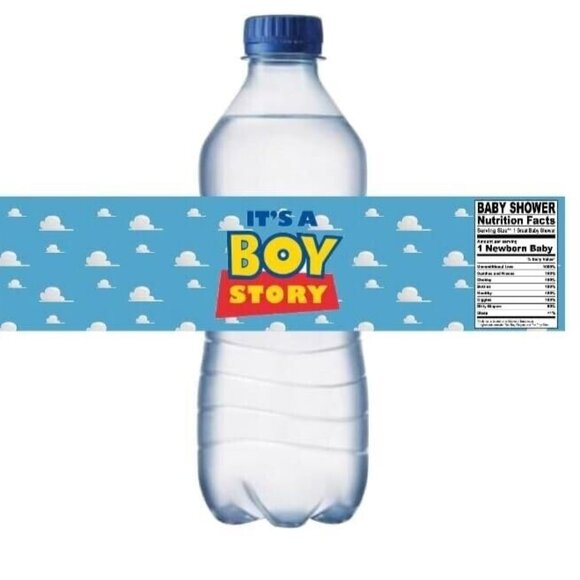 12 Baby shower It's a Boy Story personalized Water Bottle Labels - Picture 1 of 5